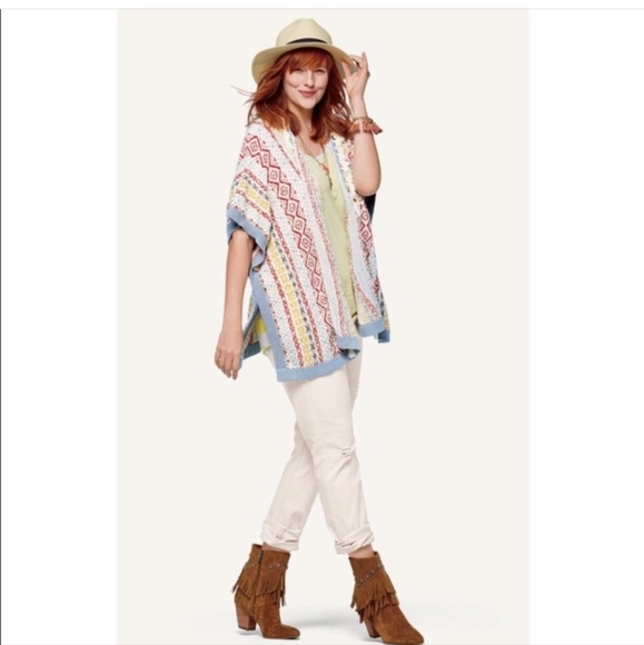 CAbi Siesta Multicolor Fringe Boho Western Poncho Open Front Cardigan Med/Large - Picture 2 of 12